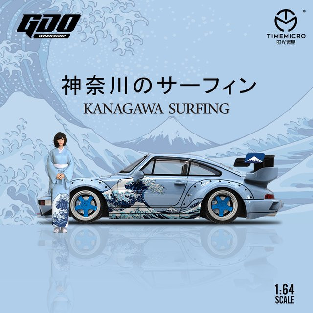 TimeMicro RWB 964 Die große Welle von Kanagawa Gemälde-Simulation, Legierungsautomodell, 1:64, Blau - Bild 1