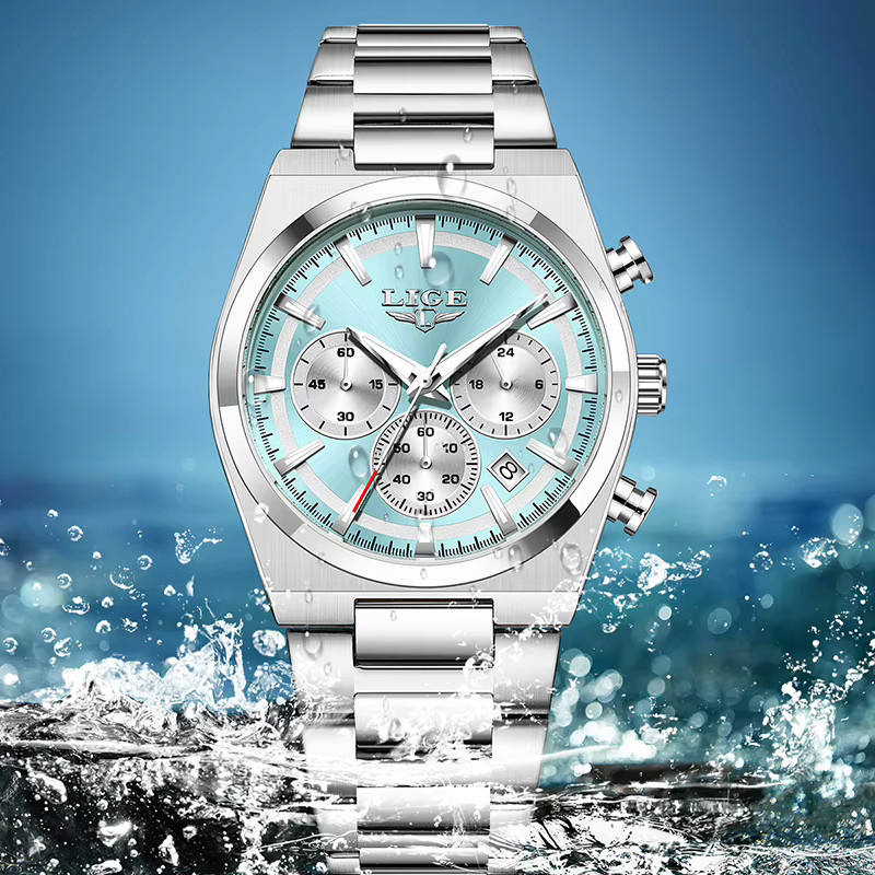 LIGE Chronograph, Quarz, Edelstahl, Silber, Herren - Bild 3