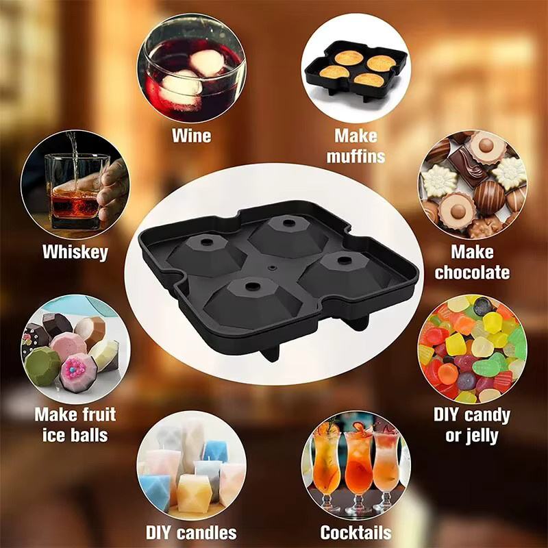 Eiswürfelform aus Silikon mit Deckel in Schwarz für Whisky und Eiswürfel-Bälle - Bild 5