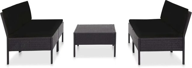 vidaXL 5-tlg. Garten-Sofagarnitur aus Poly Rattan in Schwarz mit Polsterauflagen und Couchtisch - Bild 1