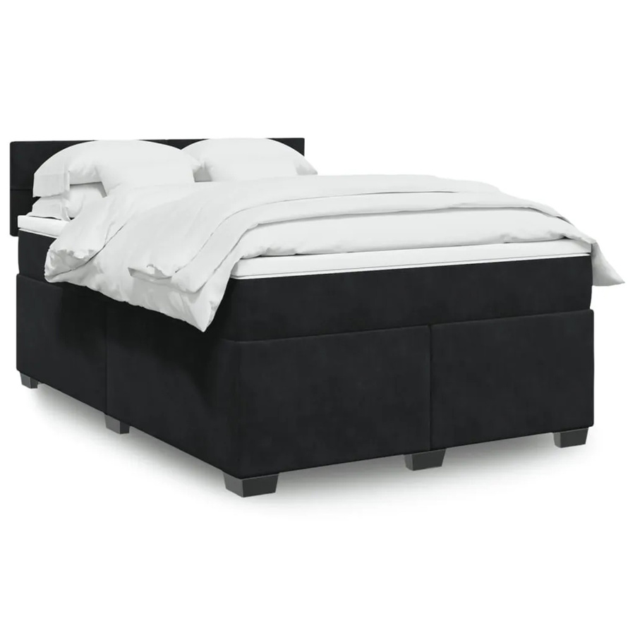 vidaXL Boxspringbett mit Matratze in Schwarz aus Samt mit USB-Ladeport und Unterbettbeleuchtung B/T/H: 140 x 190 cm - Bild 2
