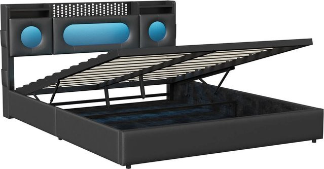 PXloue Polsterbett mit Stauraum und USB-Ladefunktion in Grau, B/T: 140 x 200 cm - Bild 1