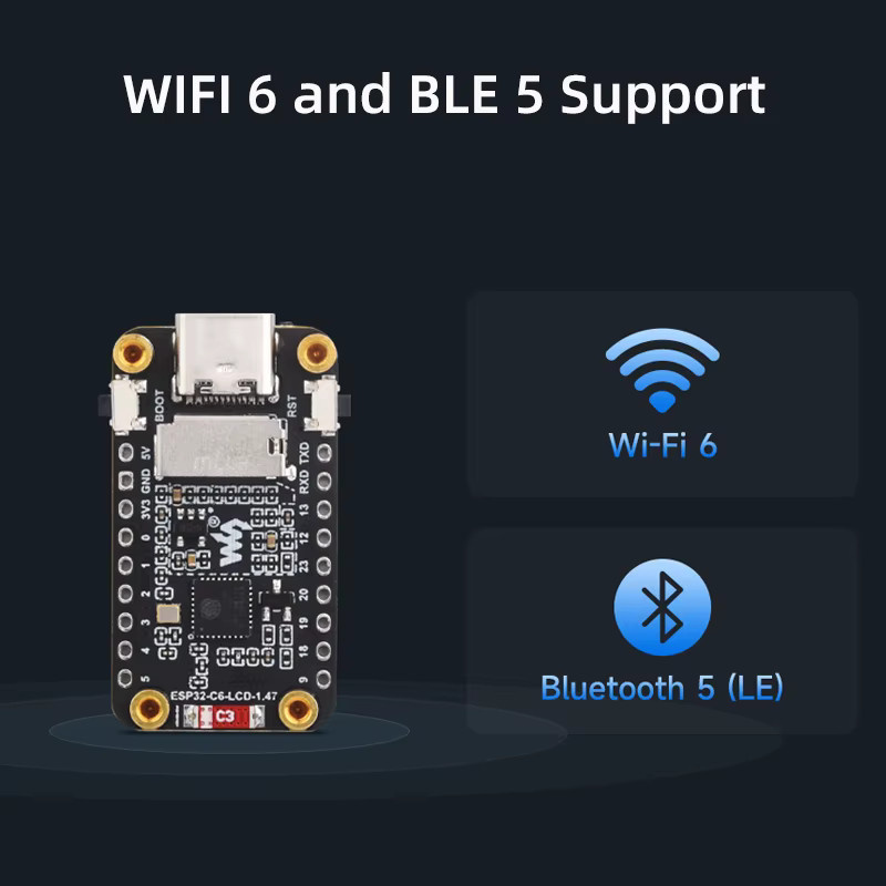 Waveshare ESP32-C6 RISC-V Entwicklungsboard mit 1,47 Zoll LCD-Display, WiFi 6 und Bluetooth, Schwarz - Bild 3