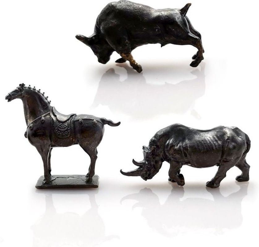 Vintage Tierfiguren aus Metall als Schreibtischdekoration in Kupfer und Schwarz - Bild 1