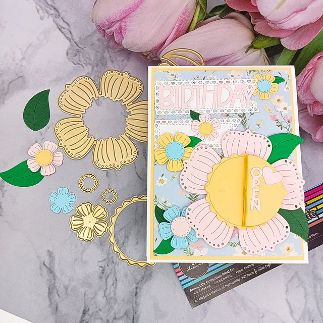 Alinacutle Sonnenblumen Metall-Stanzform in Gold und Gelb für Scrapbooking und DIY-Bastelarbeiten - Bild 1