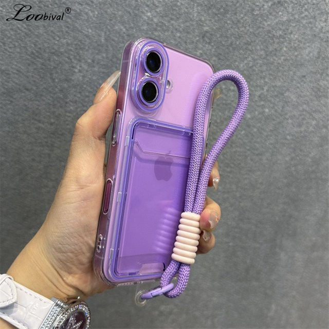 Loobival Transparente Schutzhülle mit Handgelenkschlaufe und Kartenhalter für iPhone, Zweifarbig Violett - Bild 1