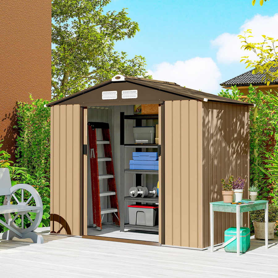Outsunny Gartenschuppen aus verzinktem Metall mit Schiebetüren und Belüftung, Gelb, B/T/H: 213 x 130 x 185 cm - Bild 2