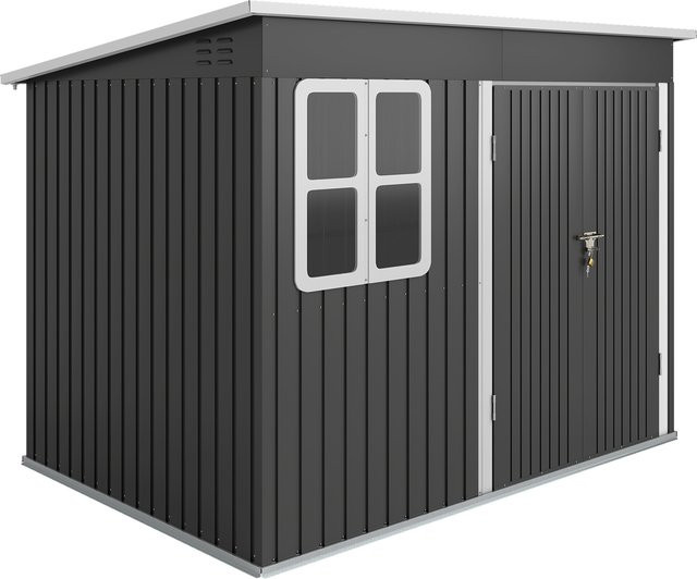 Outsunny Gartenhaus aus verzinktem Stahl mit Fenster und abschließbarer Tür, Geräteschuppen und Fahrradgarage in Dunkelgrau, B/T/H: 260 x 177 x 190 cm - Bild 1