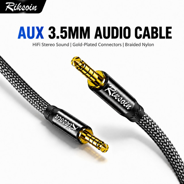 Riksoin 3,5mm TRRS AUX Audiokabel grau, geflochtenes 4-Pol Hi-Fi Stereo-Kabel abgeschirmt für iPad, Samsung Tablet und Auto - Bild 1