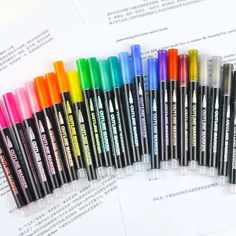 48er Set Doppellinien-Konturstifte mit Metall-Effekt in Multicolour als fluoreszierende Markierungsstifte - Bild 4