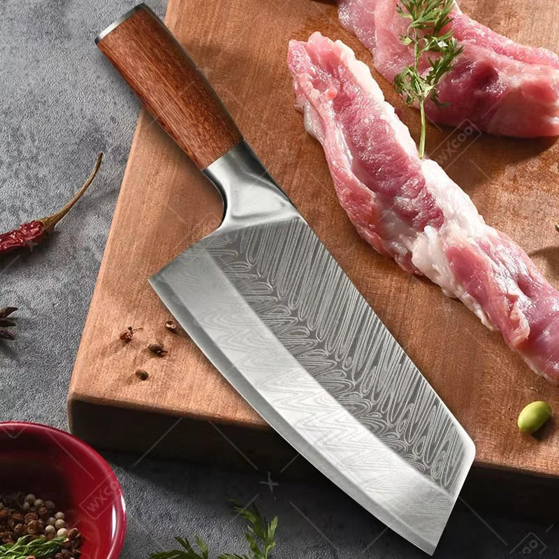 WXCOO Mehrzweck-Kochmesser aus Edelstahl in Silber mit Holzgriff als Fleischbeil und Ausbeinmesser - Bild 2