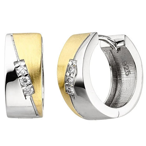 Colfem Creolen 925 Sterling Silber, bicolor vergoldet, 6 Zirkonia, Ohrringe - Bild 1