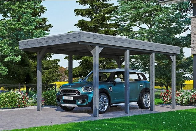 Skan Holz Carport Friesland aus Nadelholz mit Aluminiumdach in Schiefergrau, B/T: 314 x 555 cm, Höhe: 241 cm - Bild 1