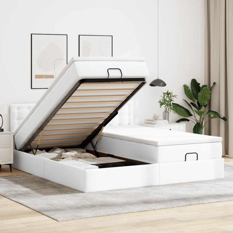 vidaxl Ottoman Polsterbett mit Matratzen und LED-Beleuchtung in Weiß aus Kunstleder B/T/H: 200 x 203 x 88 cm - Bild 1