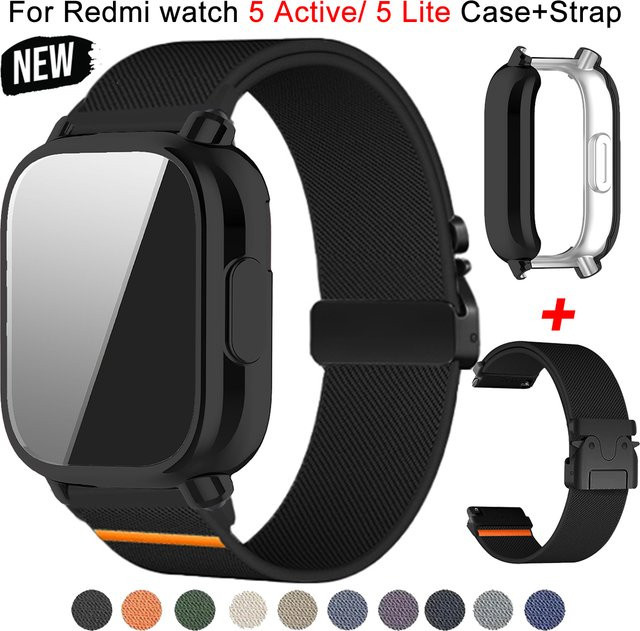 OAKCHARM Armband und Hülle für Redmi Watch 5 Active, Redmi Watch 5 Lite, Nylon, Schwarz - Bild 1