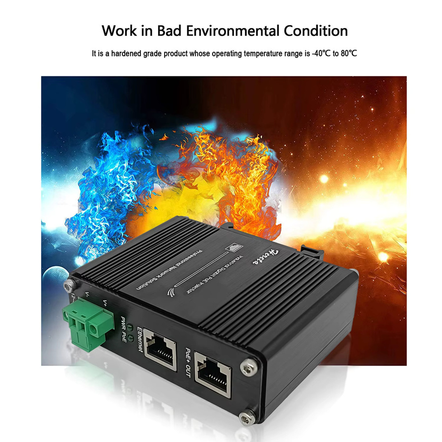 Hereta Industrieller Gigabit PoE-Injektor für DIN-Schienen- und Wandmontage, Schwarz, 2,5/5/10 Gbps, 30W/60W, IEEE802.3 af/at, 10/100/1000Mbps Ethernet/LAN - Bild 4