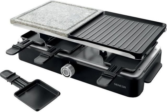 Sencor Raclette-Gerät SBG 0260BK in Schwarz mit verstellbarem Thermostat, Stoneware-Pfännchen und gerippter Grillplatte - Bild 1