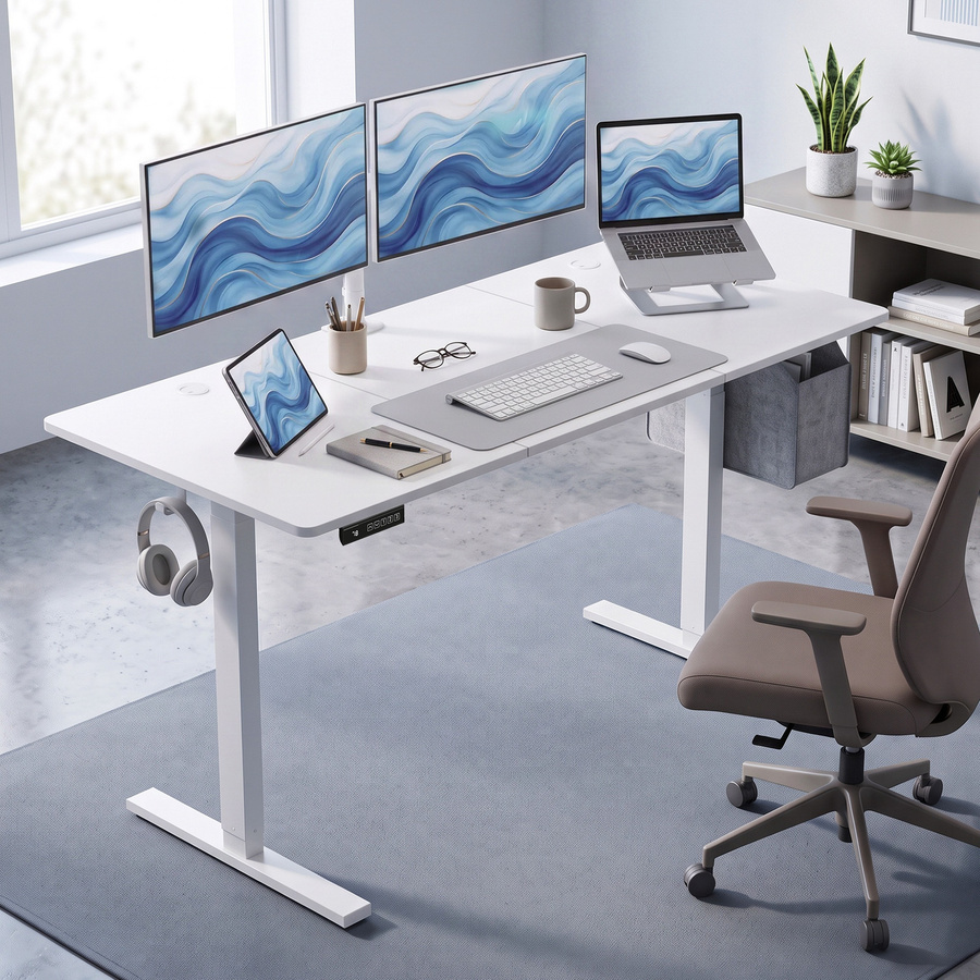 HOMCOM Elektrisch höhenverstellbarer Schreibtisch mit Memory-Funktion und LED-Display, Steh-Sitz Bürotisch in Weiß, B: 140 cm, T: 60 cm, H: 76 bis 118 cm - Bild 2