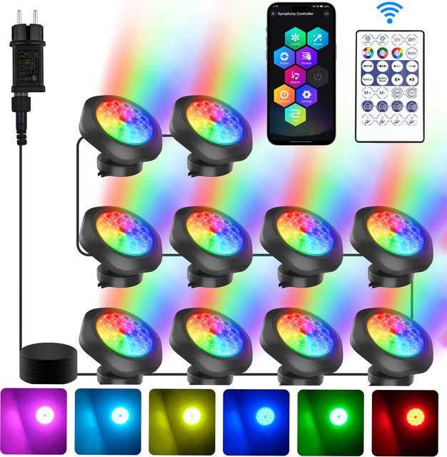 T-SUNRISE RGB LED Unterwasser Lampe IP68 Wasserdichter Pool Scheinwerfer mit App- und Fernbedienungsteuerung - Bild 1