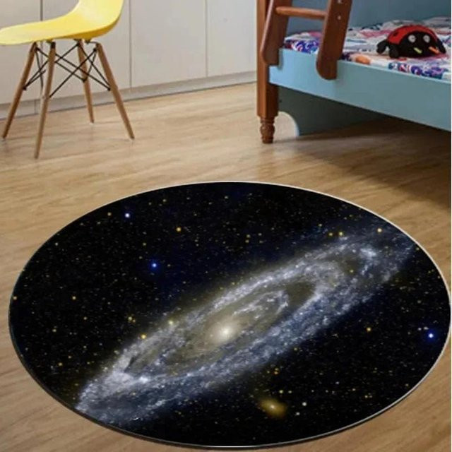 Runder Weltraum-Teppich HGHT mit Planeten-Design in Grau und Schwarz, rutschfest, Durchmesser: 90 cm - Bild 1