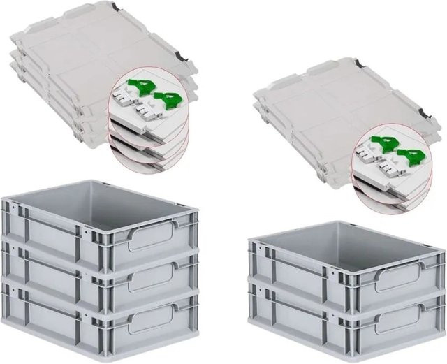 PROREGAL Spar Set 5x Eurobox Nextgen Economy mit Scharnierdeckel und grünen Schiebeschnappverschlüssen, Grau, H x B x T: 12 x 30 x 40 cm, 11 Liter - Bild 1