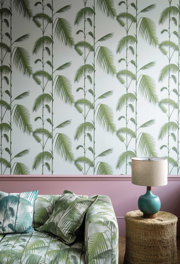 Cole & Son Tapete Palm Leaves Botanisches Design in Hellblau und Grün aus Vlies - Bild 1