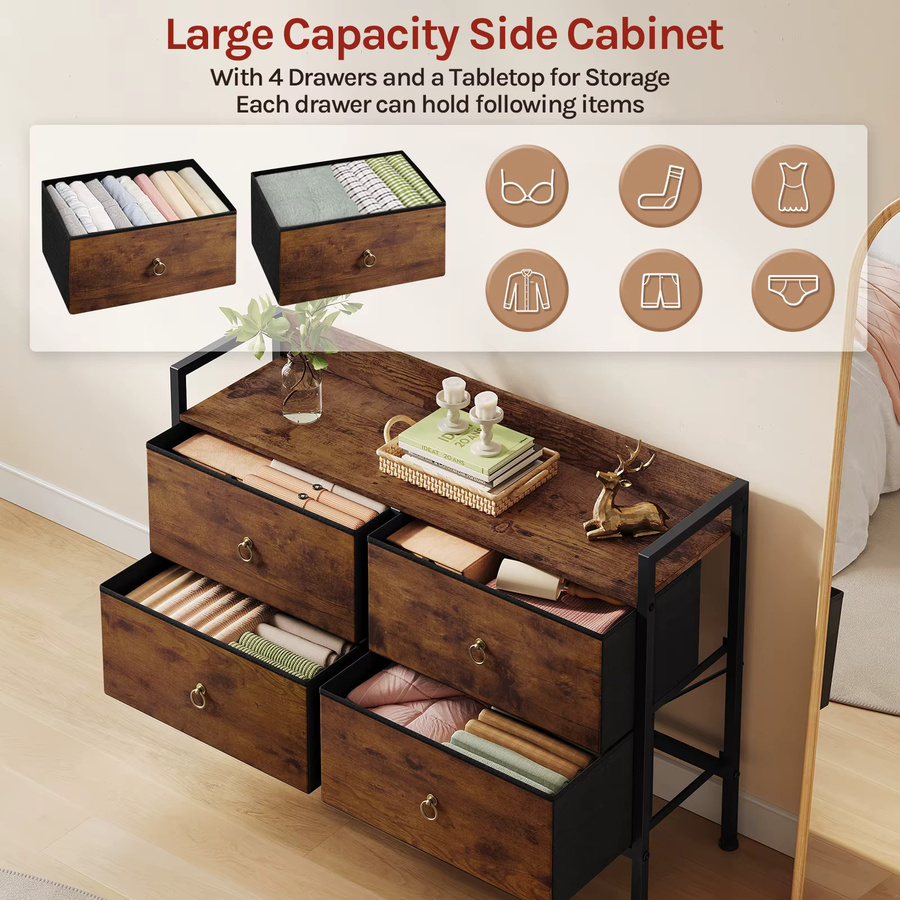 WOLTU Kommode in Vintage-Braun mit 4 Stoffschubladen für Schlafzimmer und Wohnzimmer - Bild 4