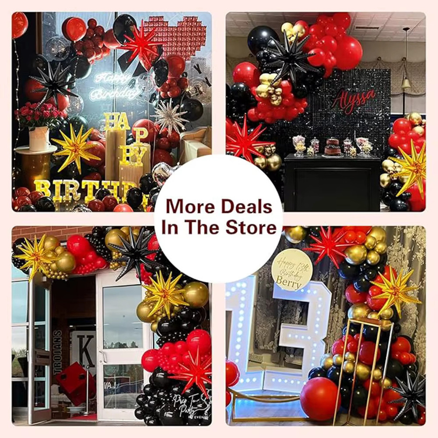 LQVYI 145-teiliges Ballon-Girlanden-Set mit Konfetti und Sternen in Rot, Schwarz und Gold für deine Party-Dekoration - Bild 2