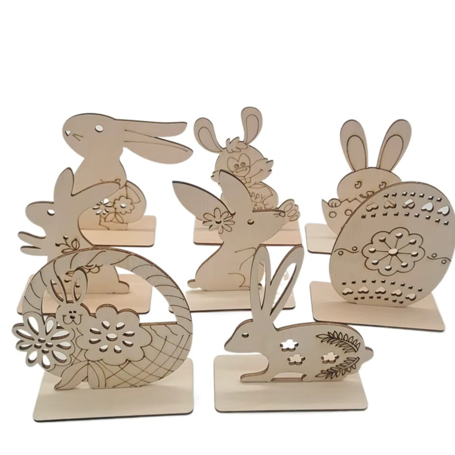 Handgemachtes Ostern Holz Ornament Kaninchen und Hohl-Ei für Tischdekoration und DIY Malerei für Kinder - Bild 2
