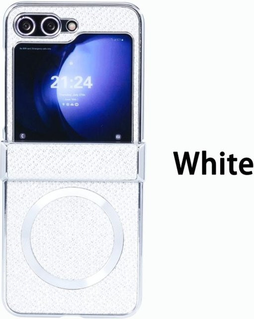 Magnetische Glitzer Schutzhülle für Samsung Galaxy Z Flip 6, Z Flip 5, Z Flip 4 und Z Flip 3 in Weiß mit MagSafe Kompatibilität und Scharnierschutz - Bild 1