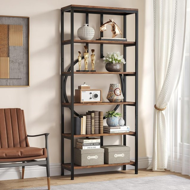 LITTLE TREE Industrie Bücherregal aus Metall, 6-stufiges Etagere-Regal in Rustic Brown, Höhe: 180 cm - Bild 1
