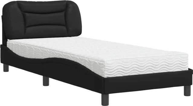 vidaXL Bett mit Matratze aus Kunstleder in Schwarz, B/T/H: 80 x 200 cm - Bild 1