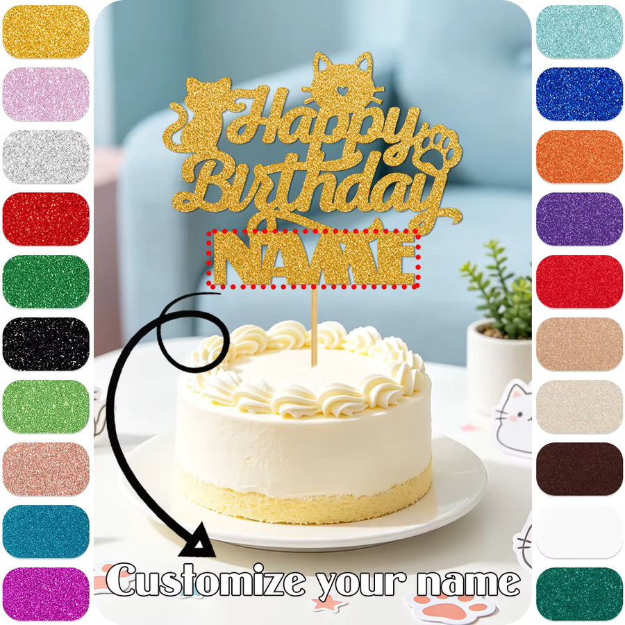 WEIGAO Glitzernder Happy Birthday Kuchenaufsatz aus Kunststoff als Tortendekoration für Erwachsene - Bild 2