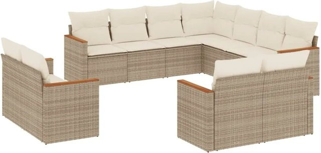 vidaXL 11-tlg. Garten-Sofagarnitur aus Poly-Rattan in Beige mit Kissen und Stauraum - Bild 1