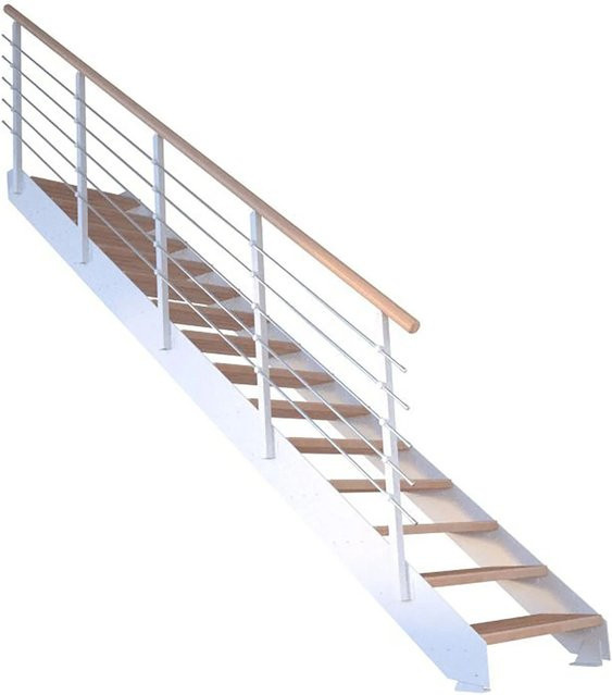 StarWood Treppe Kos mit 11 Stufen aus Buche Natur und weißem Metallgeländer, Höhe: 240 cm - Bild 1