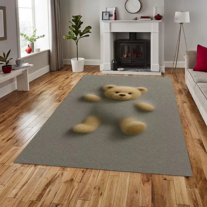Weicher 3D-Teddybär-Teppich in Hellbraun und Grau mit Kunstfell-Optik für dein Kinderzimmer - Bild 2
