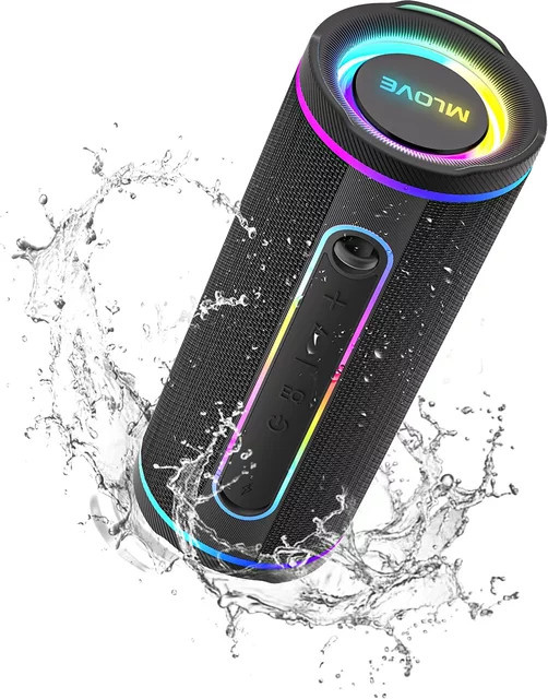 MLOVE E80 Tragbarer Bluetooth-Lautsprecher in Schwarz mit RGB-Beleuchtung, Dual-Sound und IPX7 Wasserdichtigkeit - Bild 1