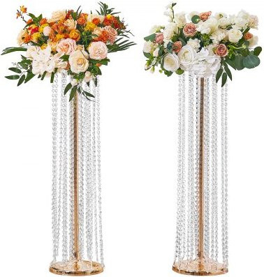 VEVOR 2er-Set Blumenhocker aus Eisen in Gold, moderne Kristallvasen-Ständer für Dekoration, B/T/H: 20 x 20 x 90 cm - Bild 1