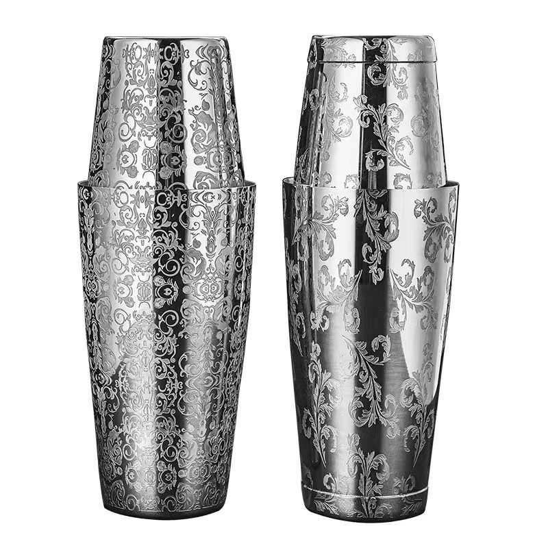 Aixiangru Boston Shaker-Set aus Edelstahl 304 in Silber mit Elfin-Mixer und Lasergravur für Cocktails - Bild 2