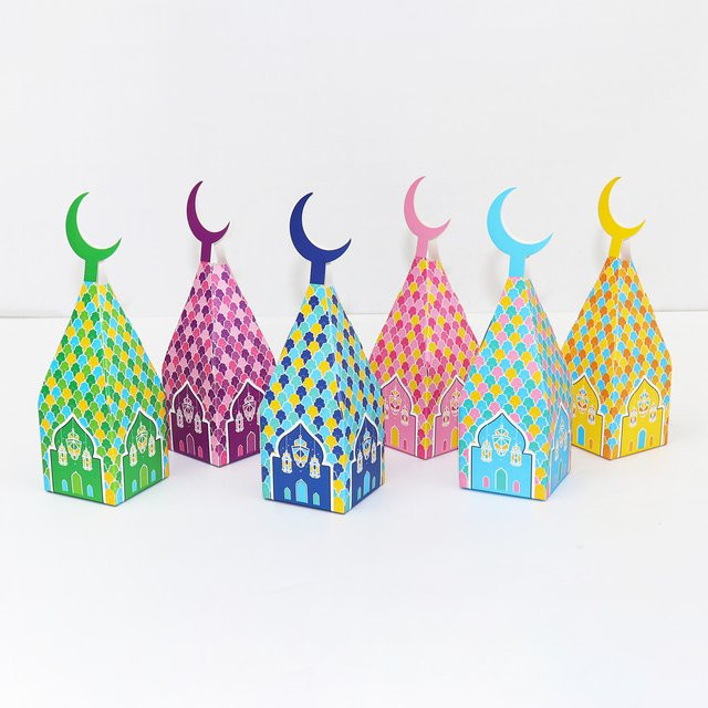 Eid Mubarak Geschenkboxen mit Mondlaternen-Design für Ramadan und Eid Al Adha, Mehrfarbig, Set aus 6 oder 12 Stück - Bild 1