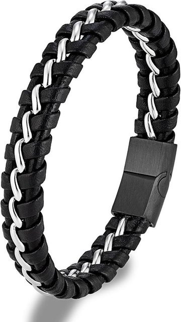 Armband Leder Kettenglied, schwarz, Edelstahlverschluss, Herren, 22cm - Bild 1