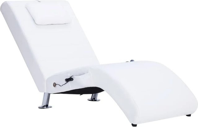 vidaXL Massage Chaiselongue mit Kissen in Weiß aus Kunstleder mit motorisierter Liegefunktion B/T/H: 144 x 59 x 79 cm - Bild 1