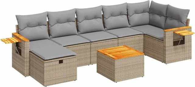 vidaXL 8-teilige Garten-Sofagarnitur aus Poly Rattan in Beige mit Kissen und Couchtisch für Terrasse und Garten - Bild 1