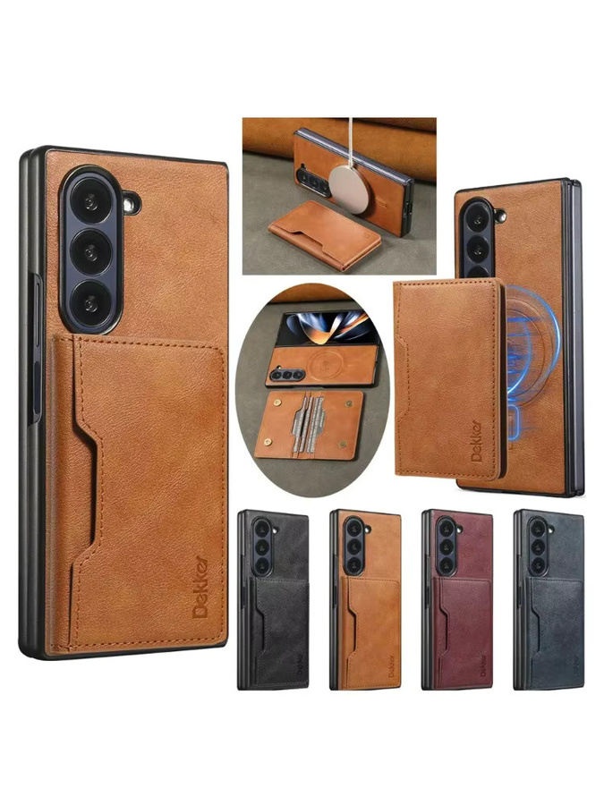 2-in-1 Magnetische Leder-Brieftaschen-Handyhülle mit kabellosem Ladegerät für Samsung Galaxy Z Fold (kompatibel mit Z Fold 8 Ultra, 7, 6, 5, 4, 3) in Braun - Bild 6
