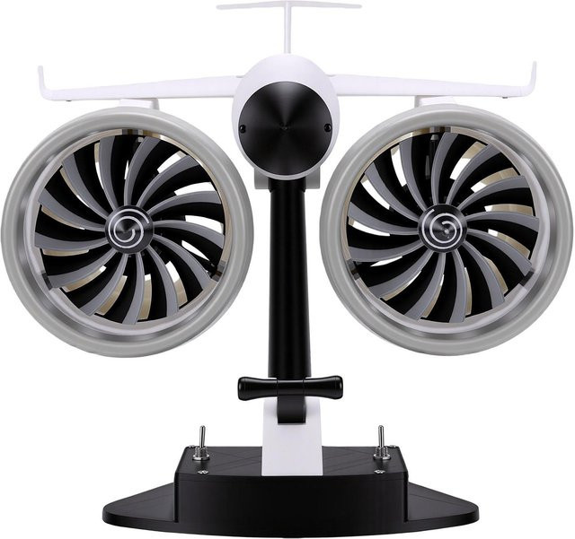 Igeteck Turbofan Schreibtischventilator mit Luftbefeuchter und roter LED-Beleuchtung, Doppelmotor mit 13 Rotorblättern, 5000 U/min, 36dB, Weiß - Bild 1