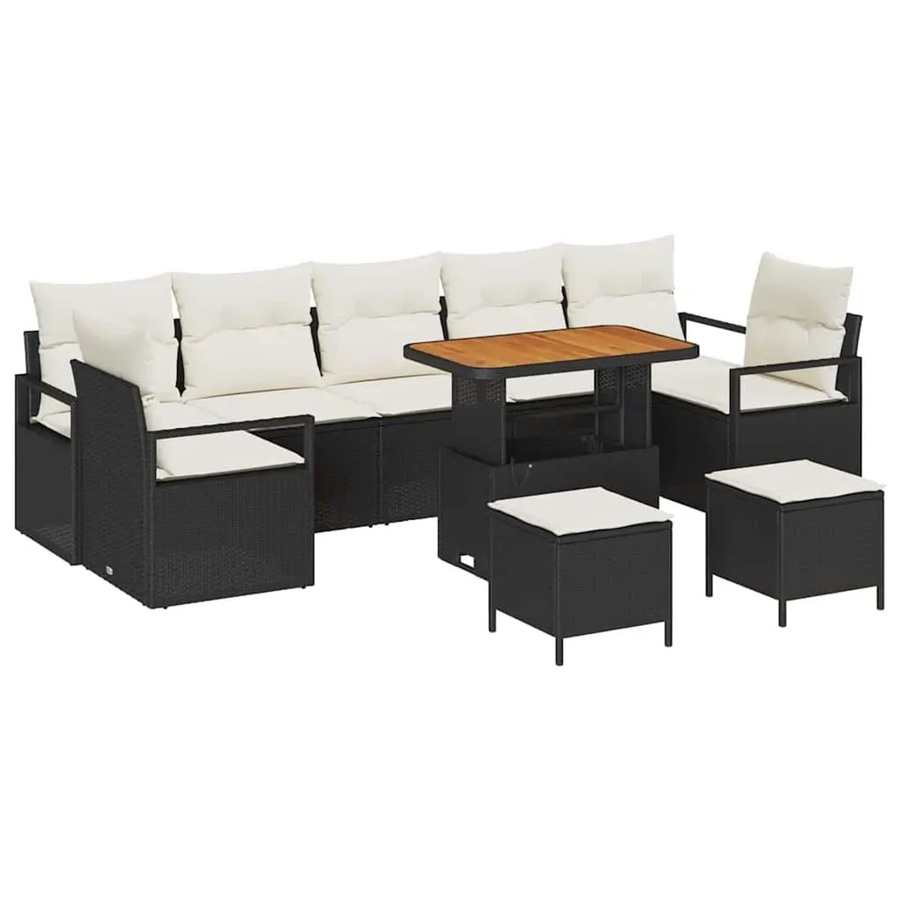 vidaXL Garten-Sofa-Set aus Poly-Rattan in Schwarz und Beige mit 10 Teilen, L-Form mit Sitzauflagen, Ottoman, Couchtisch und integriertem Stauraum für Terrasse und Garten - Bild 2