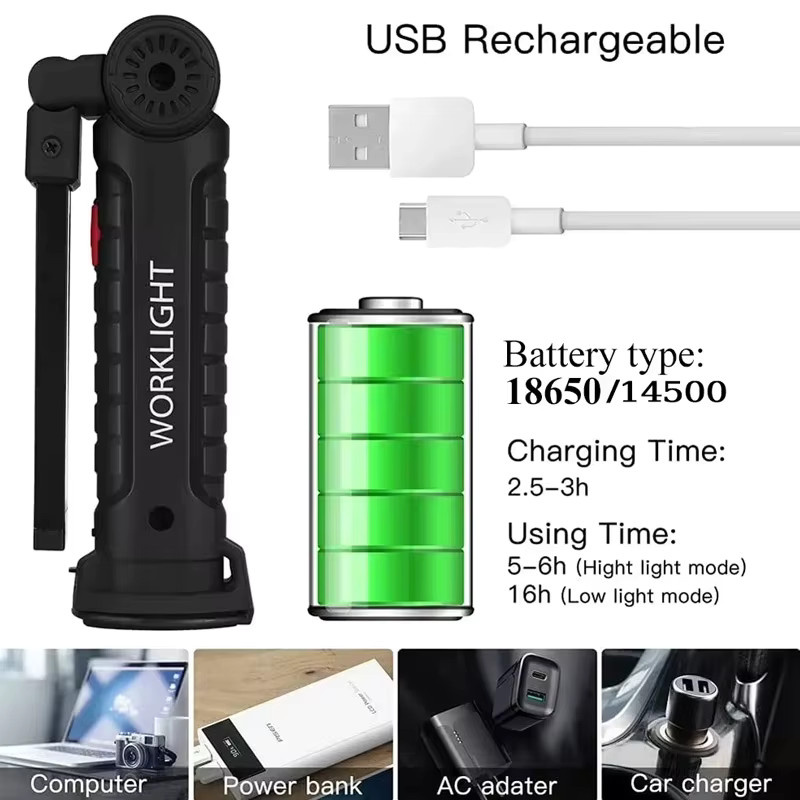 Heinast LED-Arbeitsleuchte mit Magnet und Aufhängehaken, wiederaufladbar, Schwarz - Bild 2