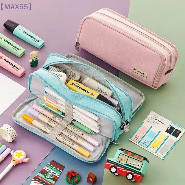 MAX-55 Canvas-Federmäppchen mit großem Fassungsvermögen in Blau und Multicolour für Schule und Büro - Bild 1