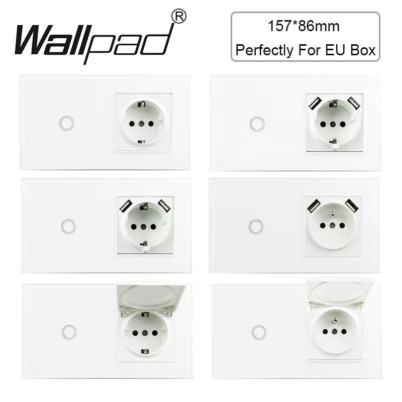 Modernes Wallpad mit Touch-Lichtschalter und EU-Stromsteckdose aus Kristallglas, 1 Gang, 1 Weg, LED, Weiß oder Schwarz, B/H: 86 x 157 mm - Bild 2