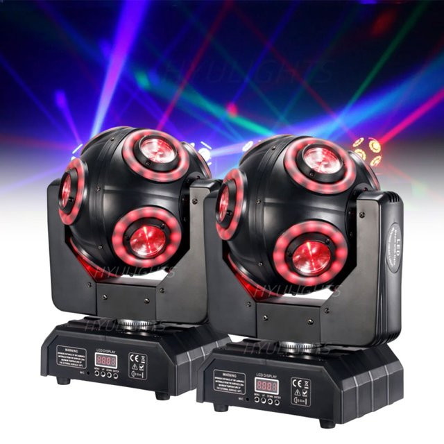 2 Stück HYULIGHTS LED Moving Head 8x15W RGBW 4in1 mit Halo RGB 3in1 Football Light Effekt, Schwarz - Bild 1